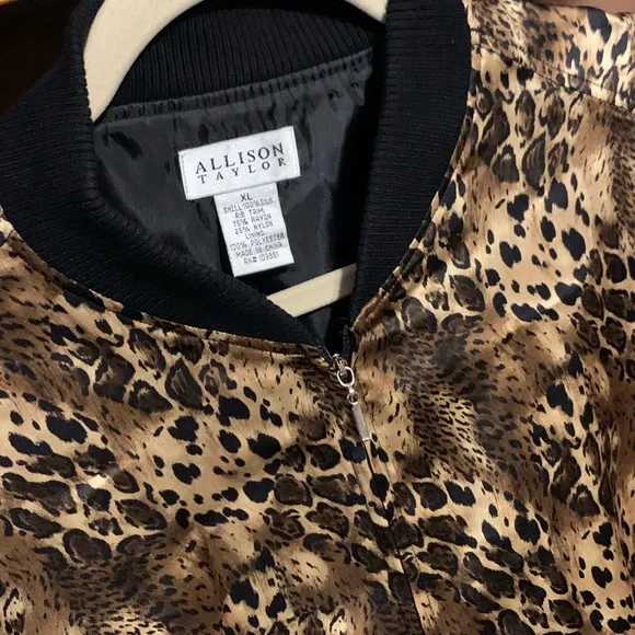 XL 100% Silk cheetah leopard print bomber jacket - Picture 4 of 14